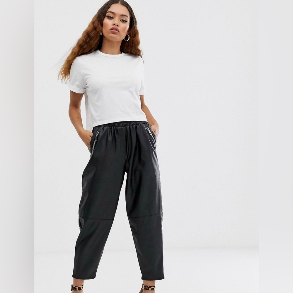 ASOS DESIGN Petite Tapered Leather Look Pants in Size 2 - Picture 8 of 9